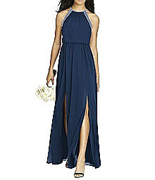 Full Length Halter Chiffon Dress - Social 8179