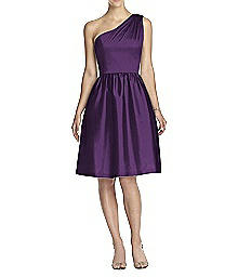 One-Shoulder Cocktail Length Peau de Soie Dress - Alfred Sung D530