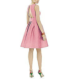 Open Back Cocktail Length Dupioni Dress - Alfred Sung D679