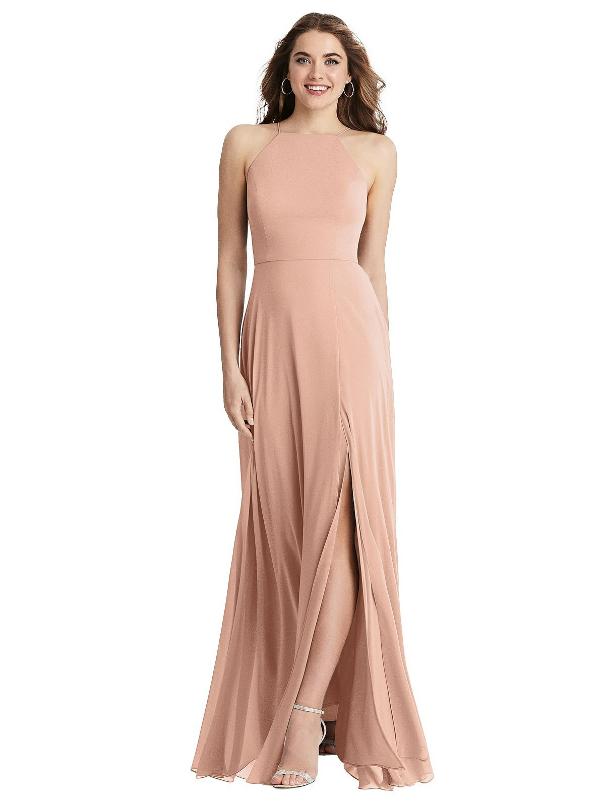 Special Order High Neck Chiffon Maxi Dress with Front Slit - Lela