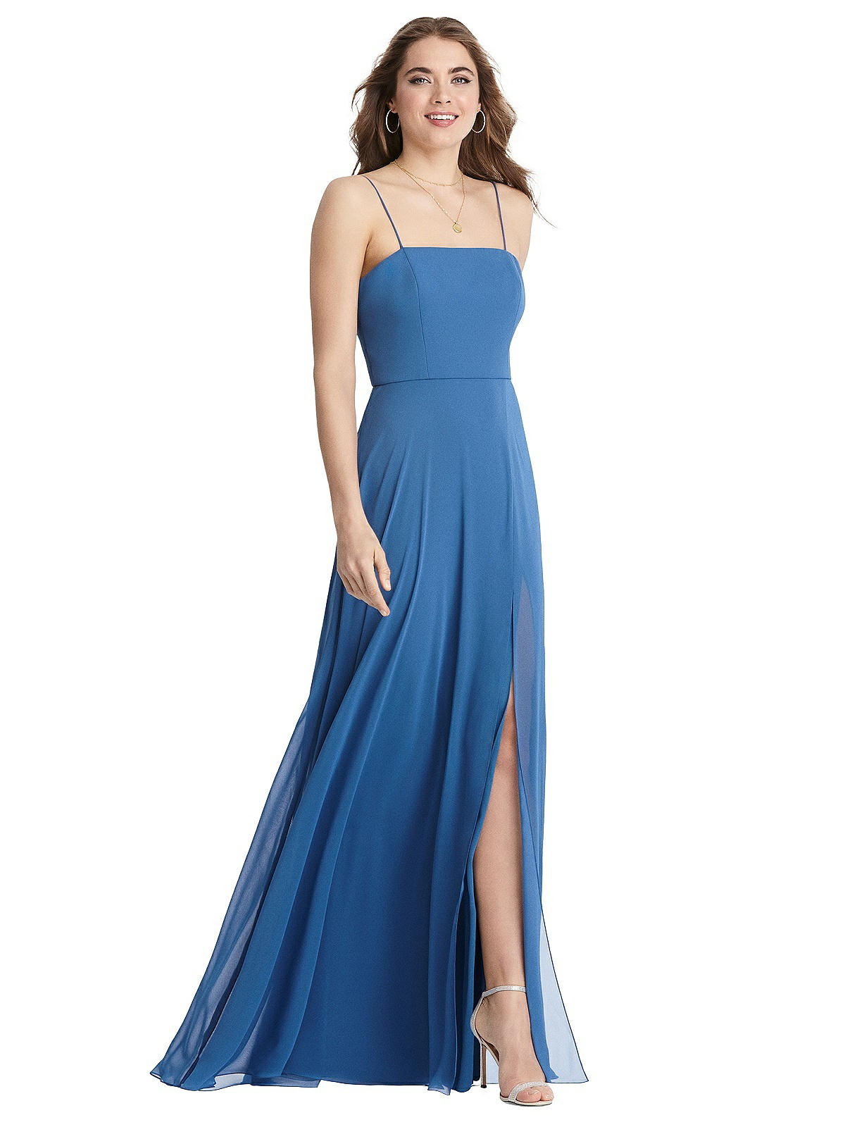Special Order Square Neck Chiffon Maxi Dress with Front Slit - Elliott