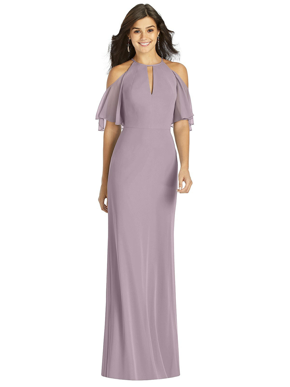 Plus Women Ruffle Bell Sleeve Mermaid Maxi Dress Cutout Cold Shoulder Gown