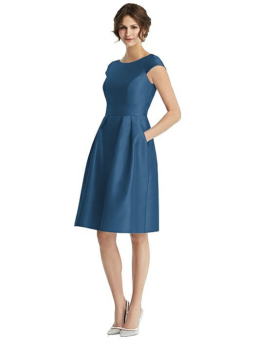 blue satin cocktail dress