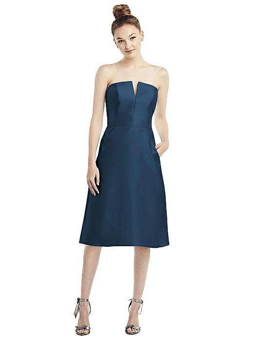 blue satin cocktail dress