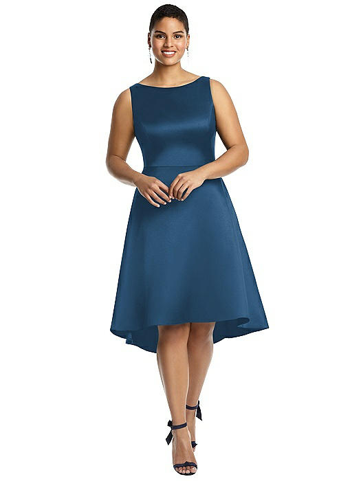 Bateau Neck Satin High Low Cocktail Dress | The Dessy Group