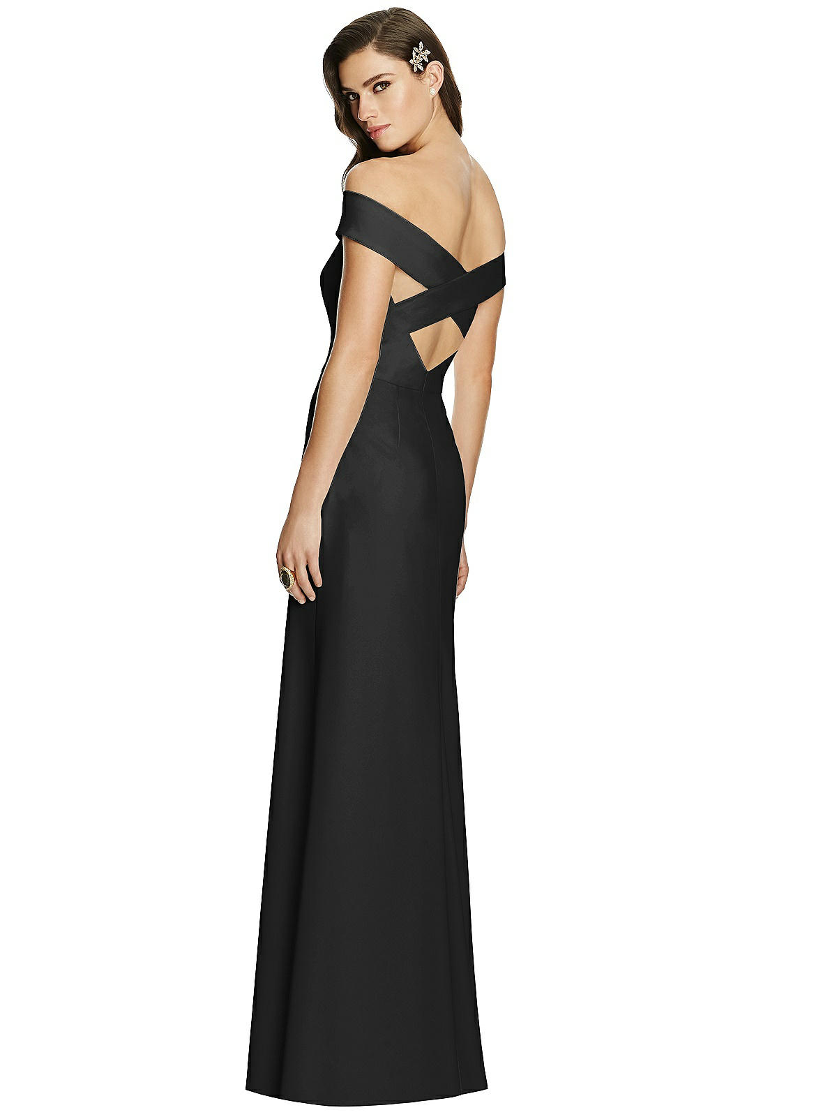 dessy off the shoulder crossback gown