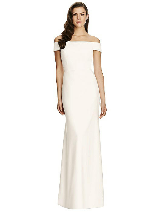 dessy off the shoulder crepe gown