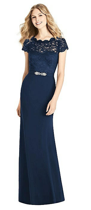 jenny packham lace & crepe sheath gown