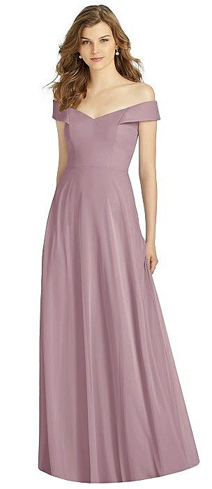 dusty rose off the shoulder bridesmaid dress