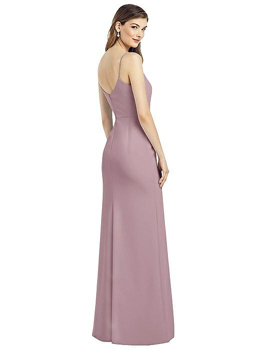 crepe spaghetti strap gown with ruching