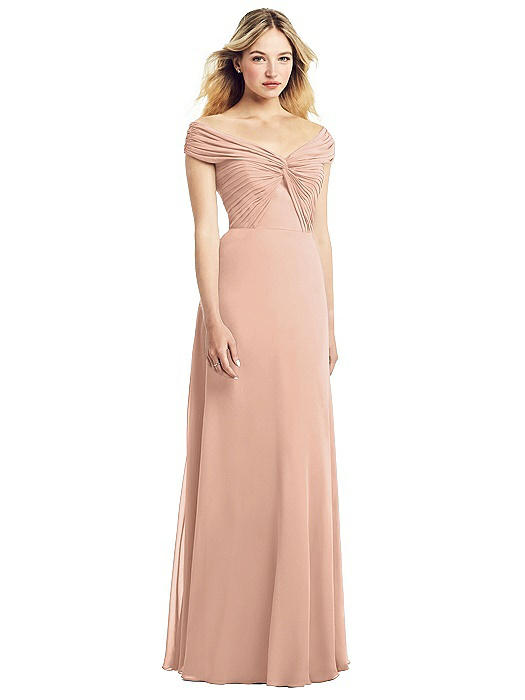 lux off the shoulder chiffon gown