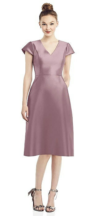 dusty rose midi bridesmaid dresses