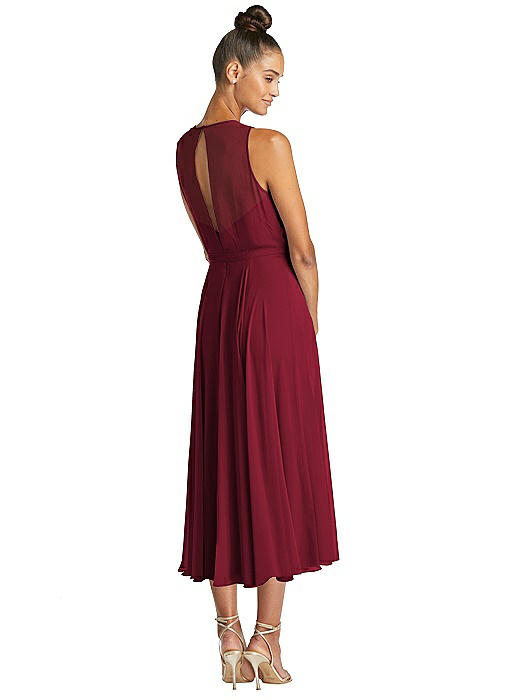 red chiffon midi dress