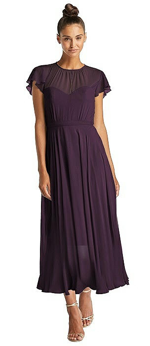 purple midi bridesmaid dresses