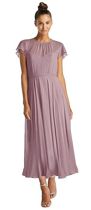 dusty rose midi bridesmaid dresses