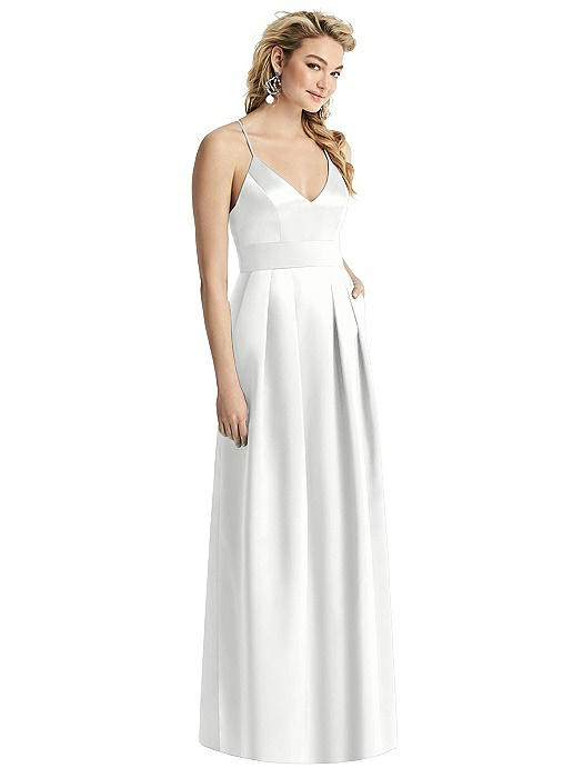 Pleated Skirt Satin Maxi Dress with Pockets | The Dessy Group