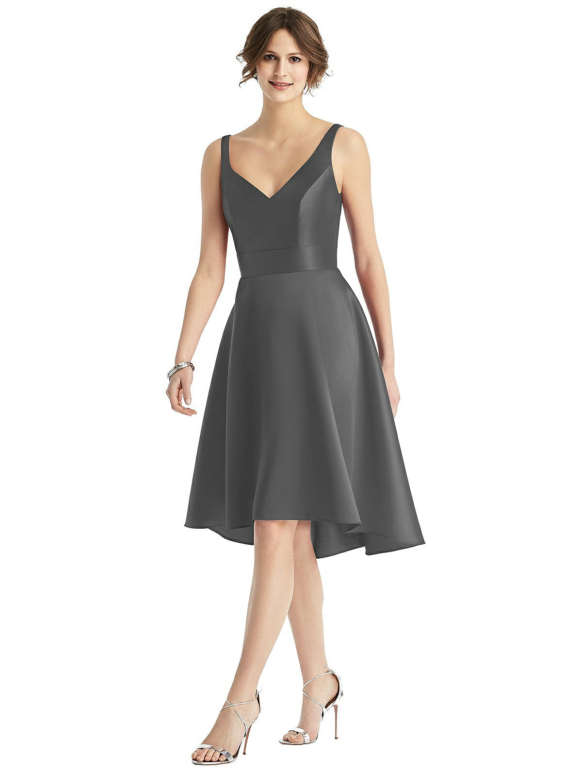 alfred sung high low satin twill cocktail dress