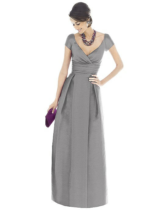 alfred sung cap sleeve dupioni full length dress