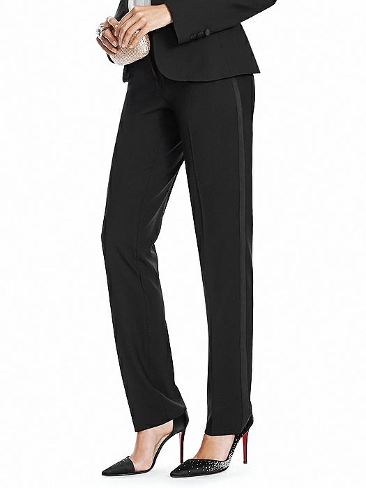 womens white tuxedo pants with black stripe