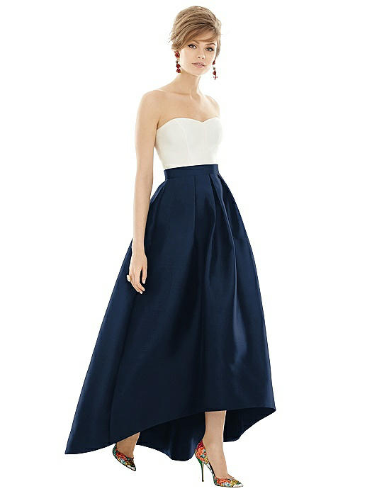 Strapless Satin High Low Dress With Pockets The Dessy Group