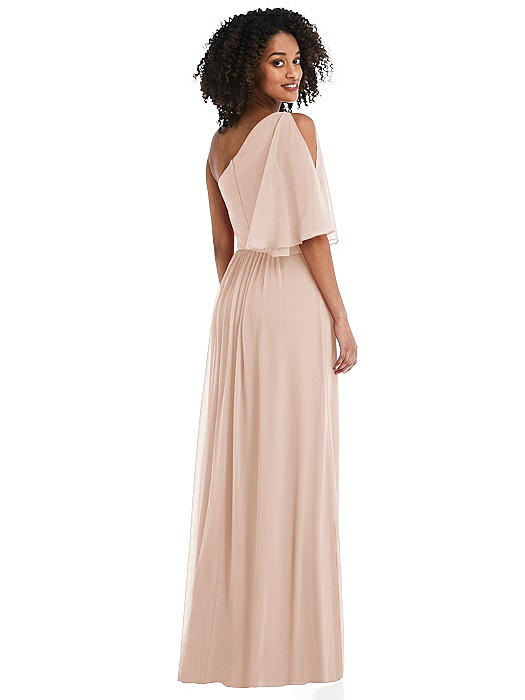 One-Shoulder Bell Sleeve Chiffon Maxi Dress | The Dessy Group