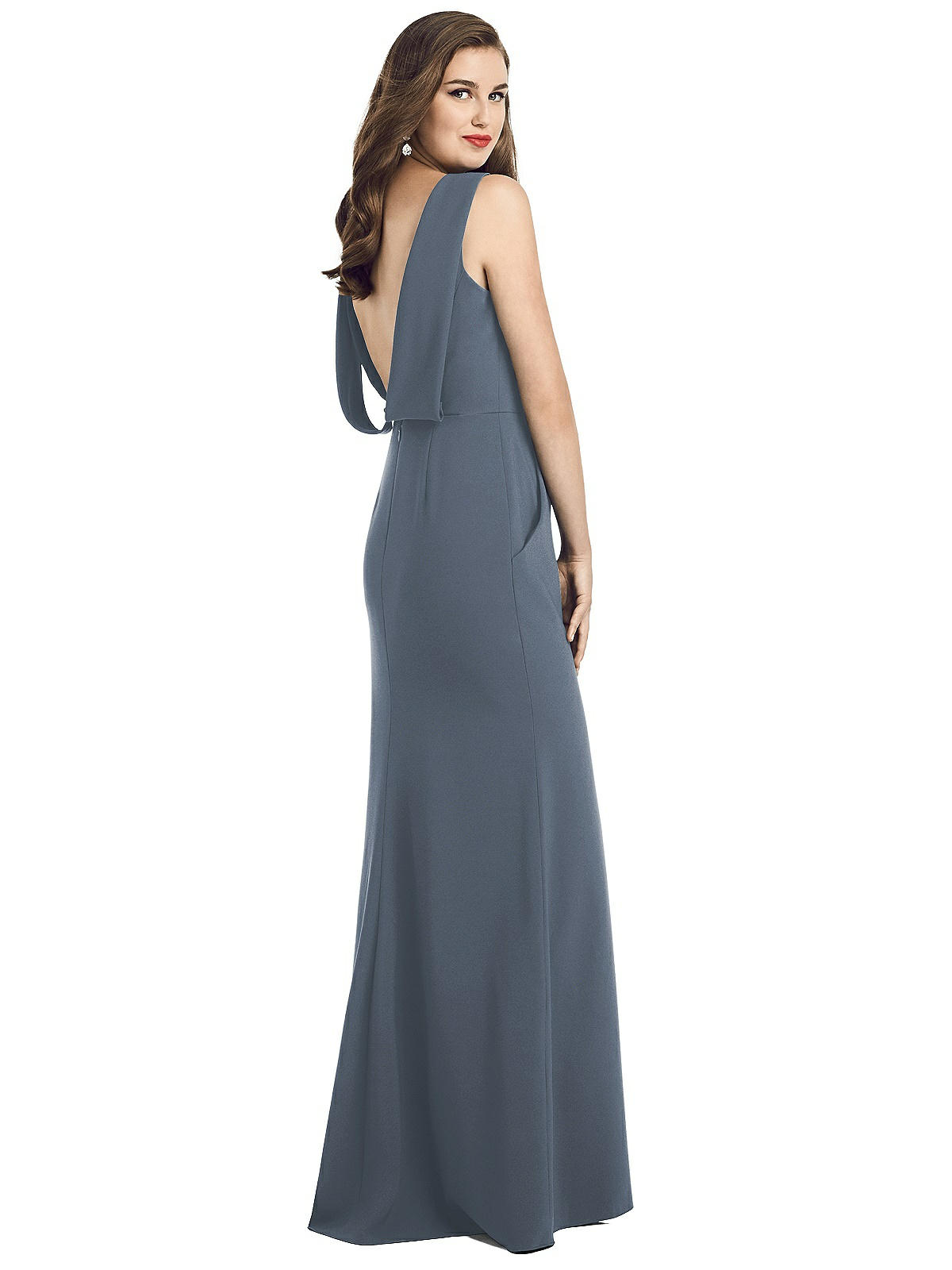 Draped Backless Crepe Dress with Pockets | The Dessy Group