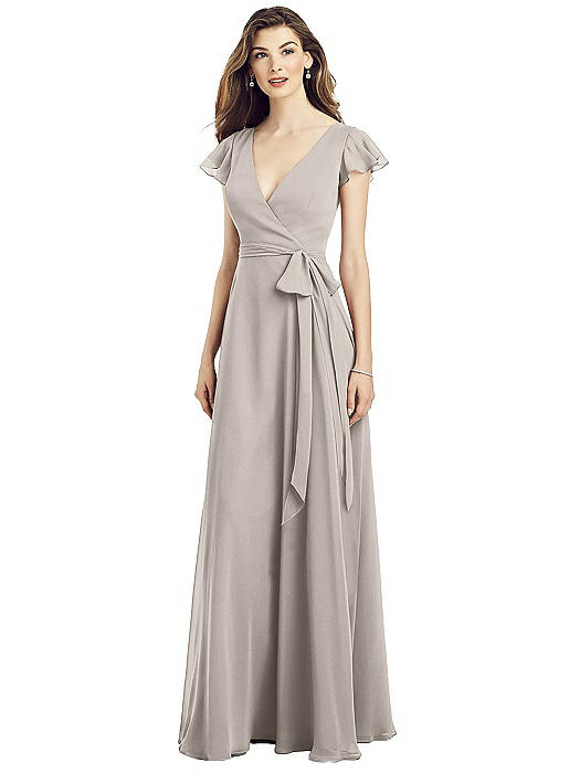 flutter sleeve chiffon gown