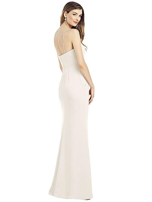 side ruched double strap crepe gown