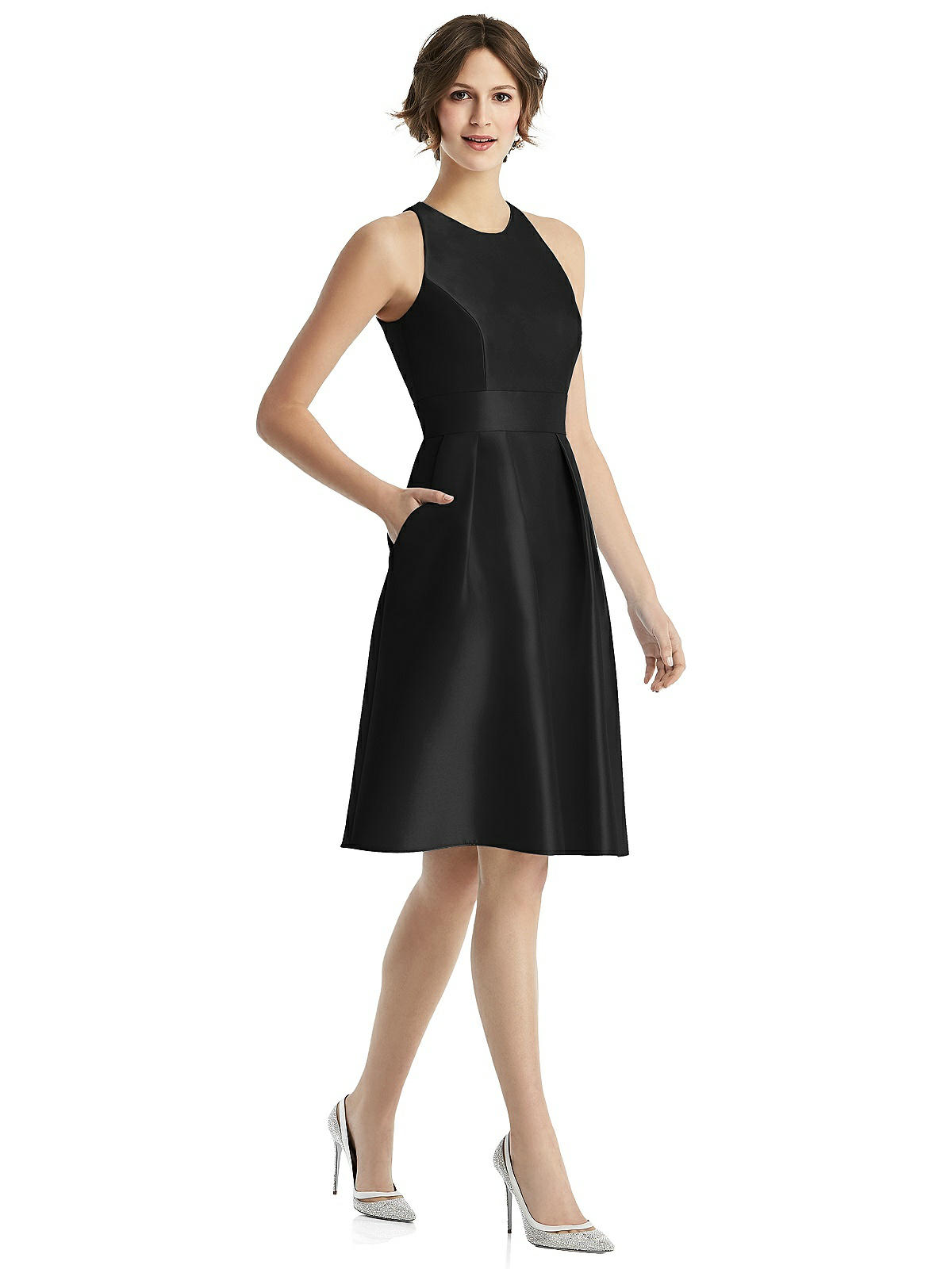 HighNeck Satin Cocktail Dress with Pockets The Dessy Group
