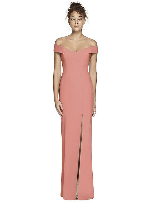 dessy off the shoulder crossback gown