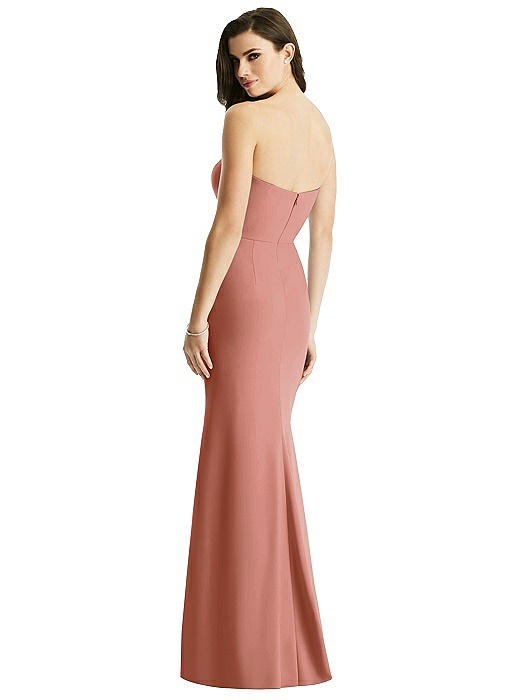 Sheer Plunge Neckline Strapless Column Dress | The Dessy Group