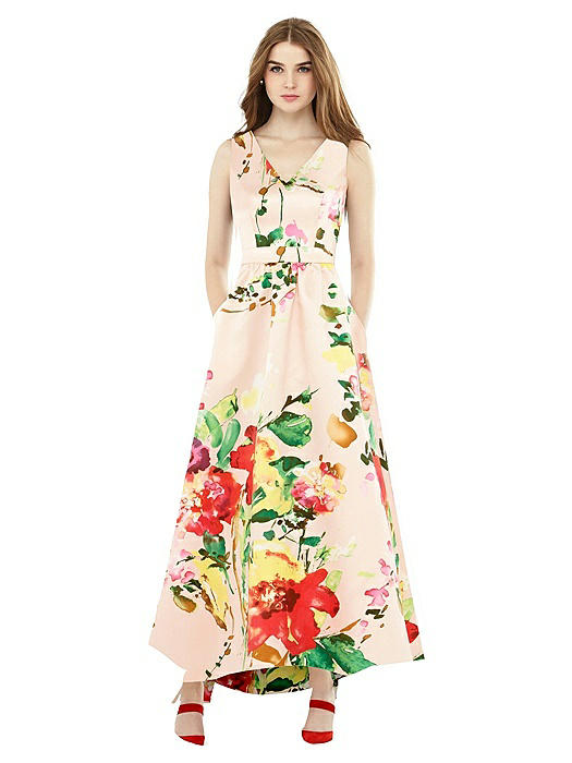 Floral Sleeveless High Low Dress with Pockets | The Dessy Group