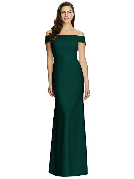 dessy off the shoulder crossback gown