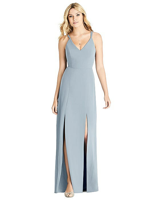 crepe spaghetti strap gown with ruching