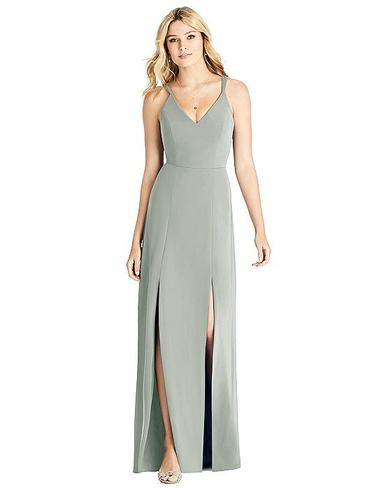 crepe spaghetti strap gown with ruching