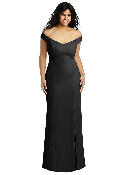 dessy off the shoulder crossback gown