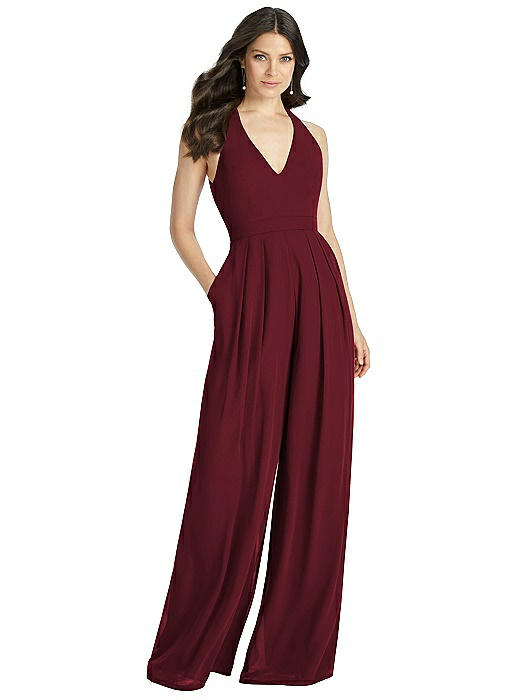 V-Neck Backless Pleated Front Jumpsuit 