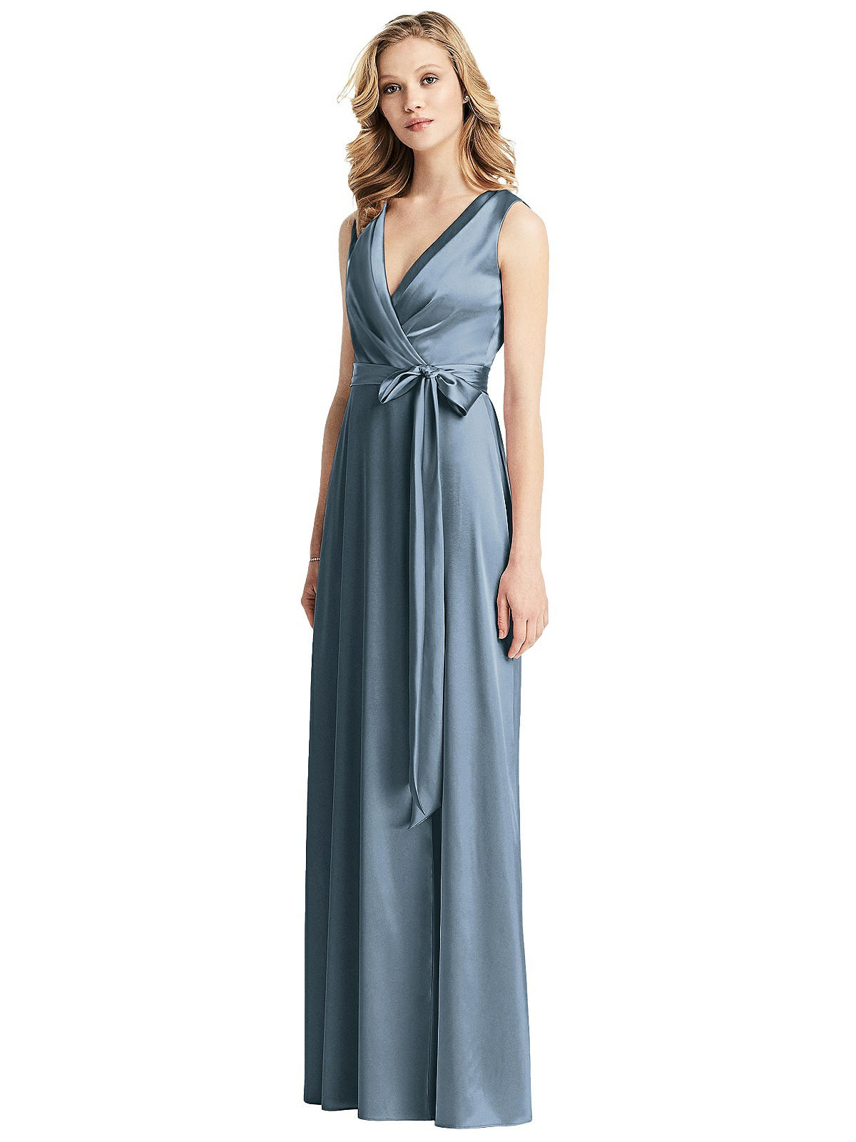 Sleeveless Stretch Wrap Dress with Sash The Dessy Group