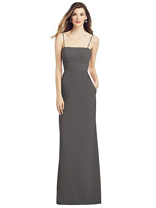 crepe spaghetti strap gown with ruching