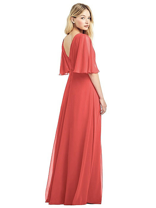 Long Flutter Sleeve Chiffon Dress with Pleat Detail The Dessy Group