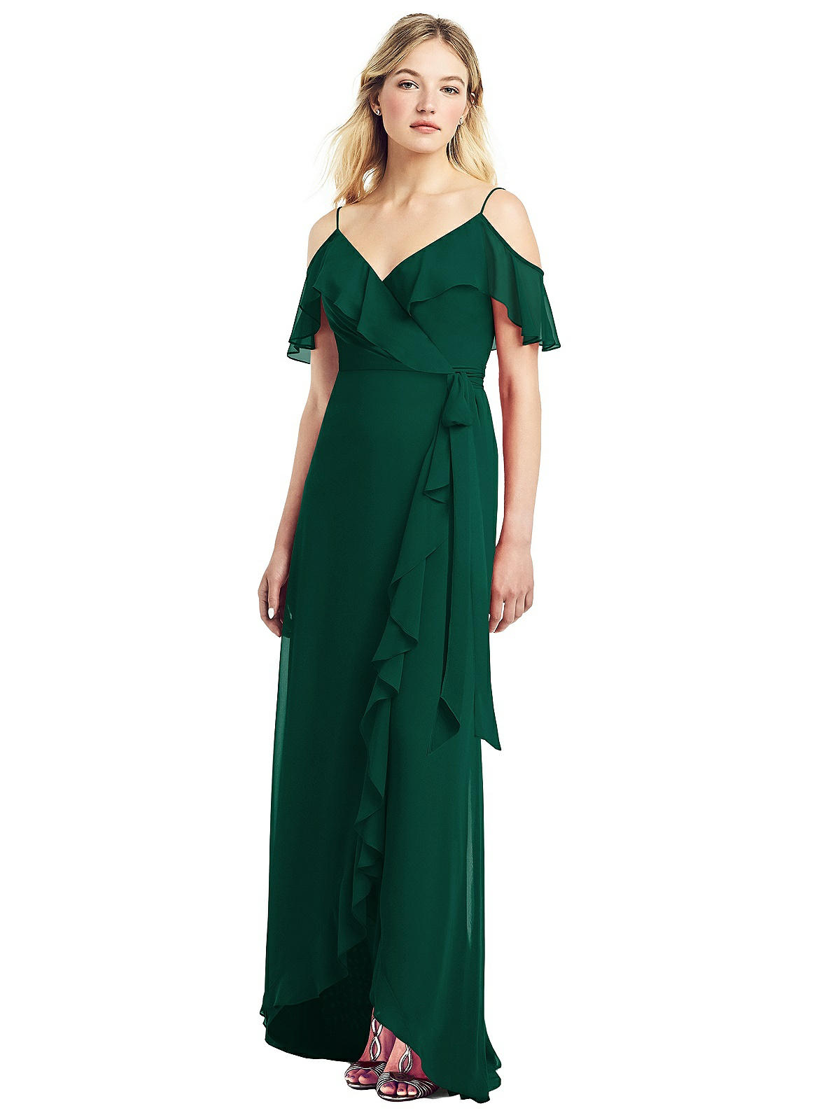 hi low ruffle gown