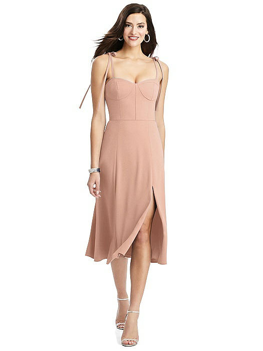 Bustier Crepe Midi Dress with Adjustable Bow Straps | The Dessy Group