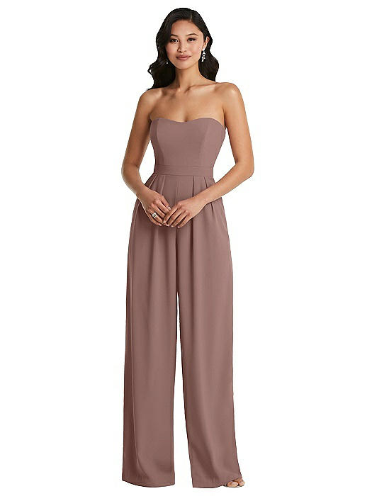 Strapless Pleated Front Jumpsuit with Pockets | The Dessy Group