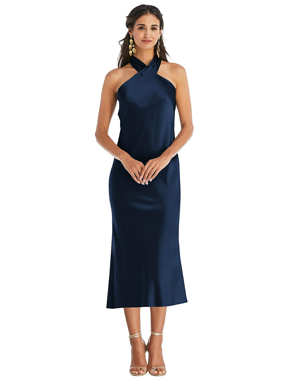 Draped Twist Halter Tie-Back Midi Dress - Paloma | The Dessy Group