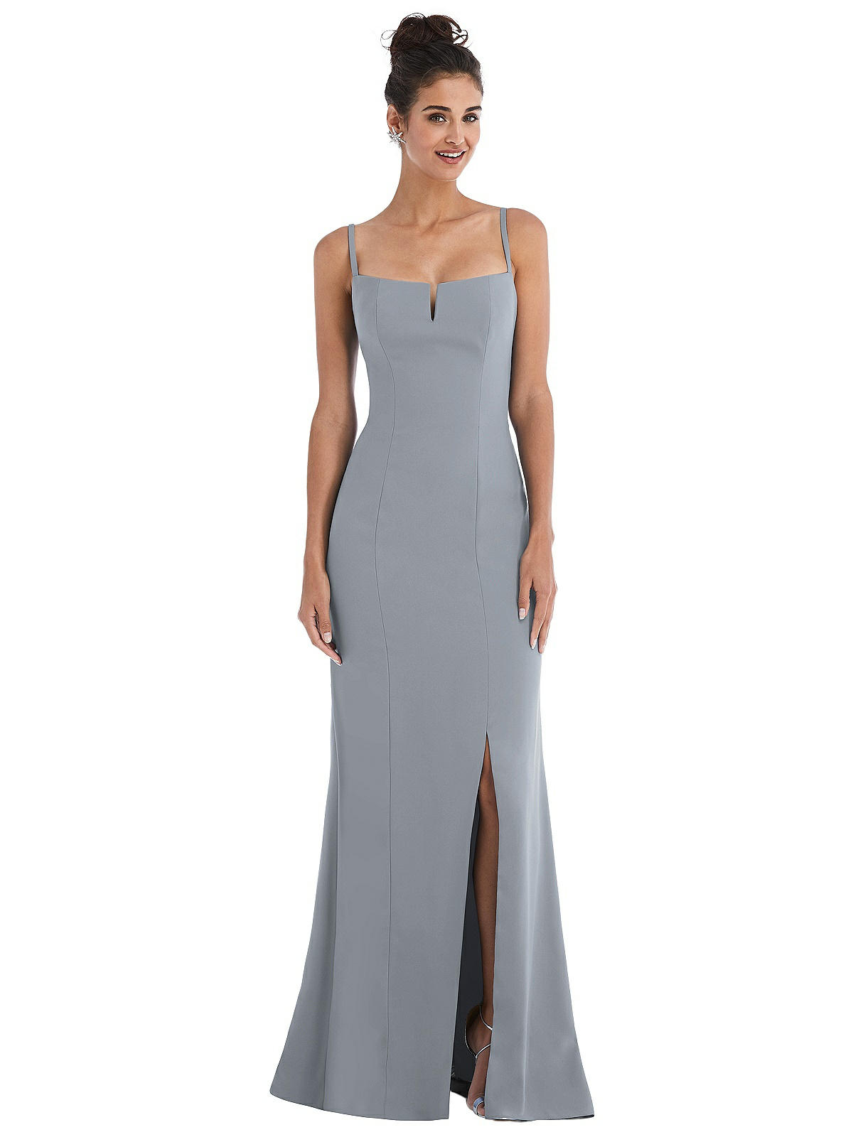 Notch Crepe Trumpet Gown with Front Slit | The Dessy Group