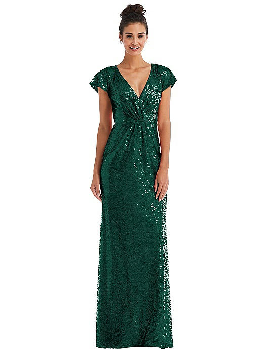 Cap Sleeve Wrap Bodice Sequin Maxi Dress The Dessy Group