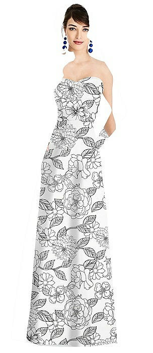 Floral Strapless A-Line Satin Dress with Pockets