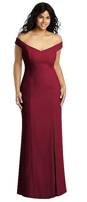 burgundy off shoulder bridesmaid dress