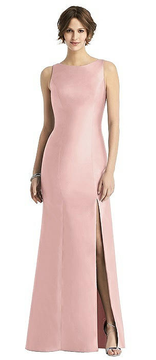 Sleeveless Satin Trumpet Gown with Bow at Open-Back