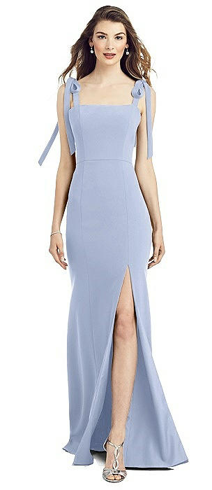 Bowed Flat Strap Trumpet Gown with Front Slit